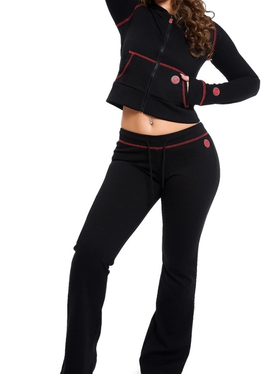 Body By Raven Tracy Pants - Black Track Pants with Red Contrast Stitching